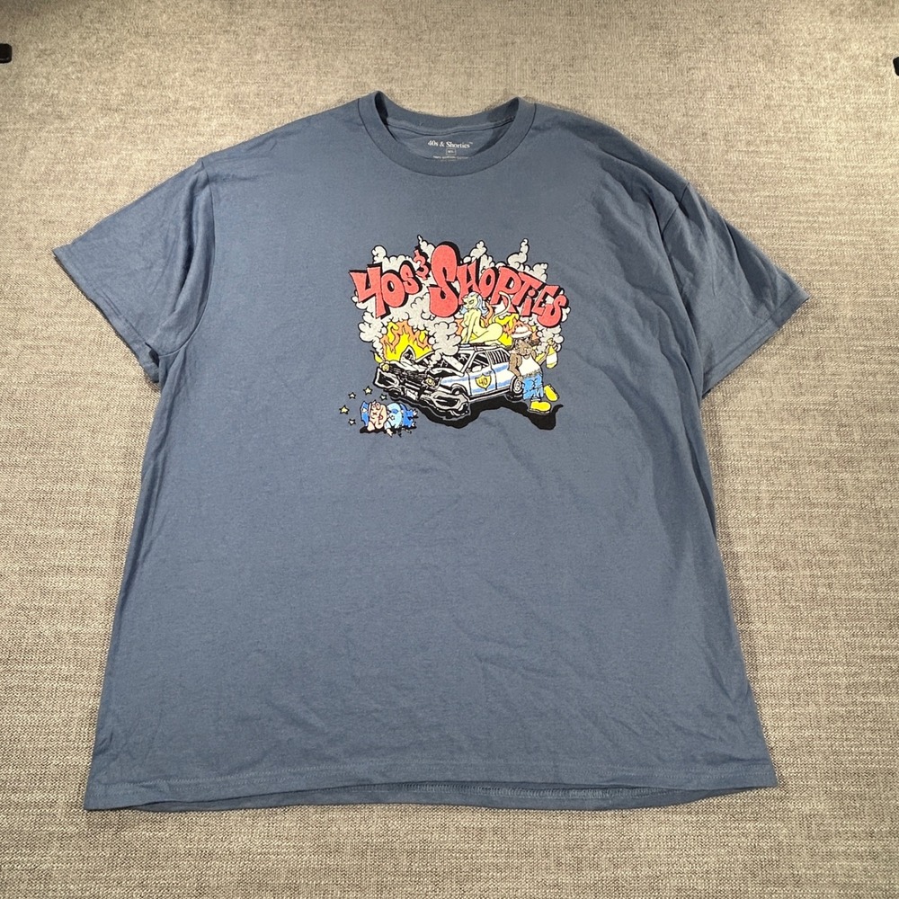 40s & Shorties Graphic T-Shirt Mens XL Blue Excellent Streetwear Police Car